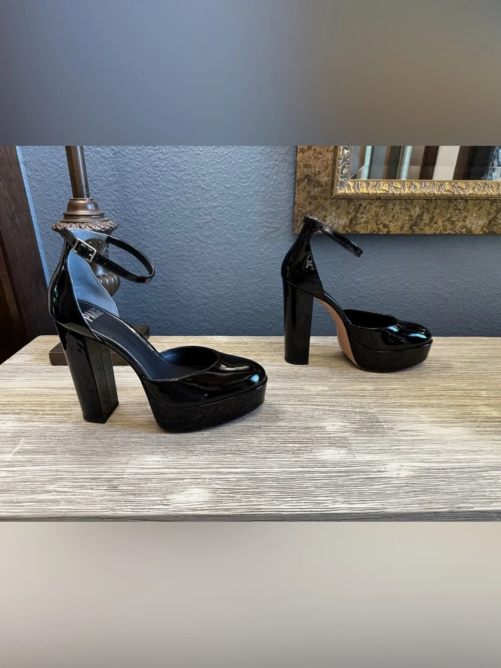NEW!!! PAIGE Black Patent Platform Ankle-Strap Platforms